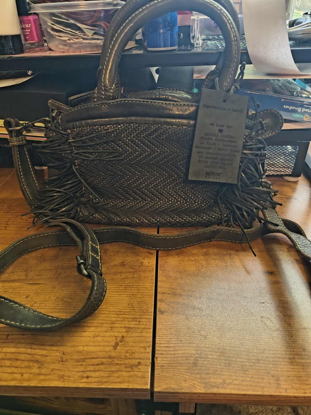 Latico Leather Moss Green Woven Fringe Grace Crossbody Bag